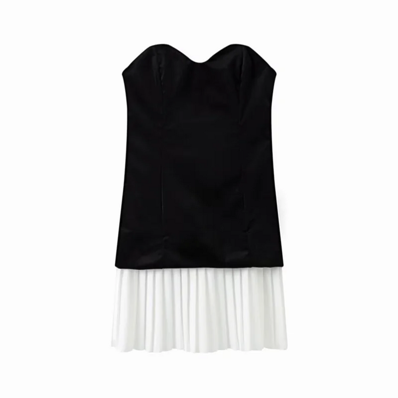 Off Shoulder Pleated Patchwork Dress Women Sexy Backless Sleeveless Mini Dresses Summer Female New Tube Top Vestidos Black