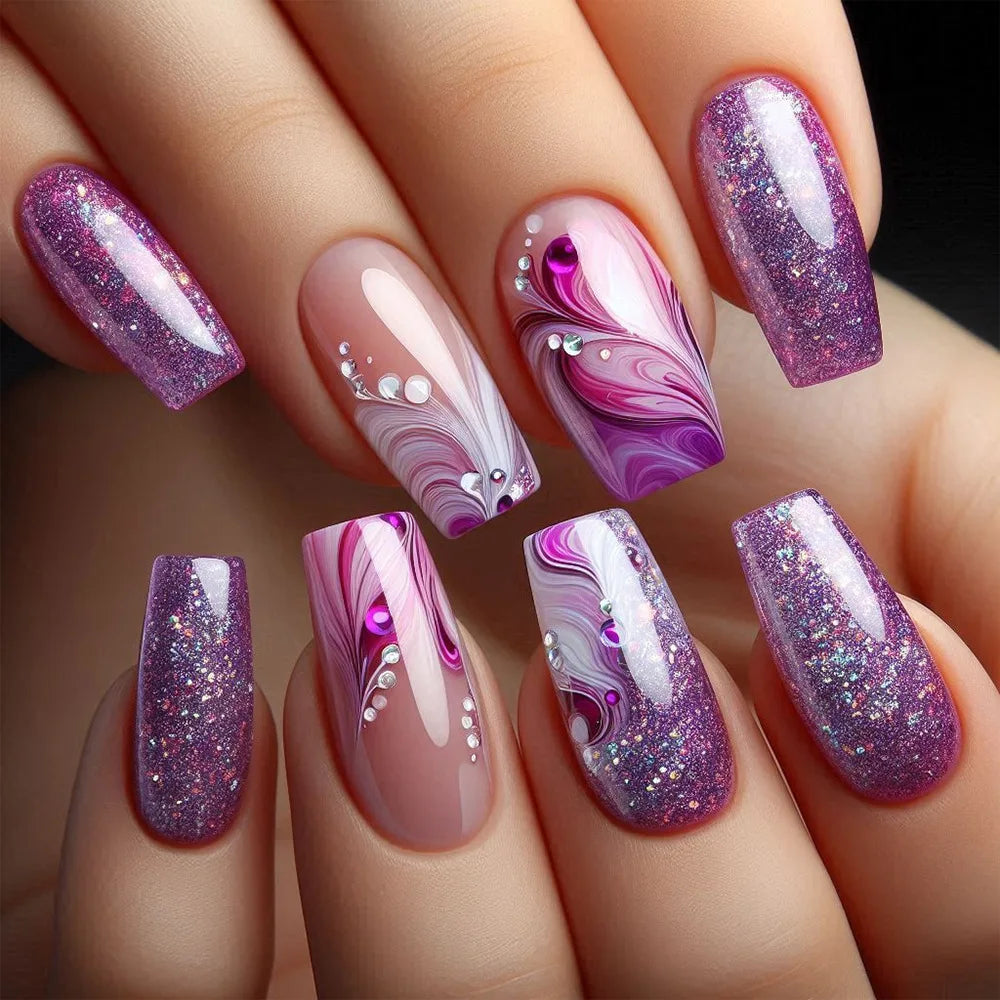 24 peças unhas postiças quadradas curtas médias brilhantes arte de unha branca usável unha postiça prateada francesa cobertura total pressione pontas de unhas
