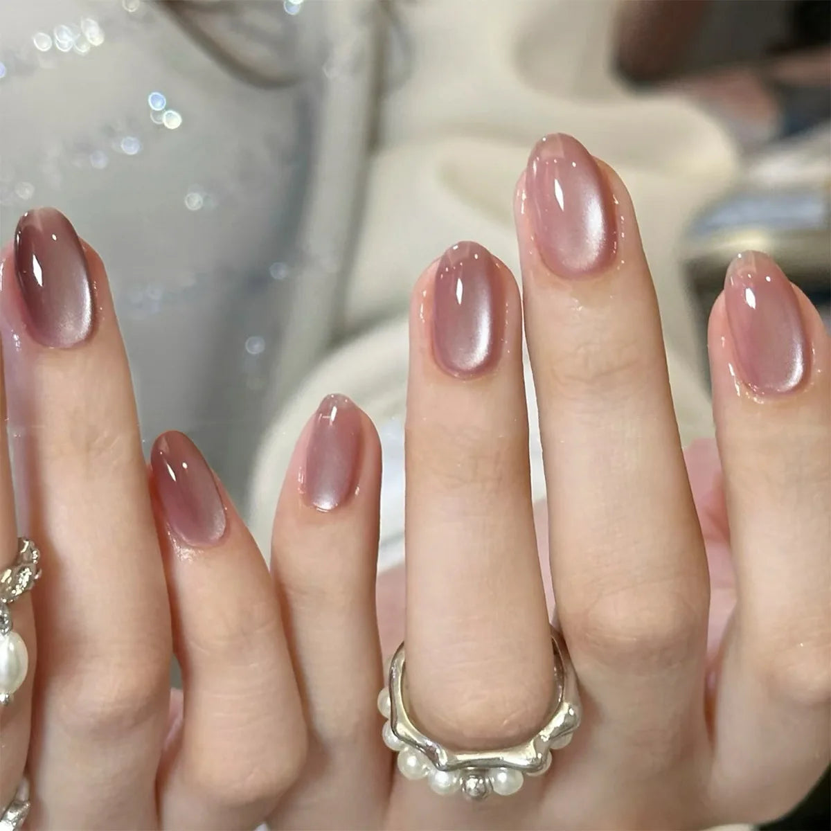 24pcs Black Cat's Eye Press on Nails Finished Ins Wearable False Nail Sets Love Design Stick on Nails Stilettos Fake Nail Tips