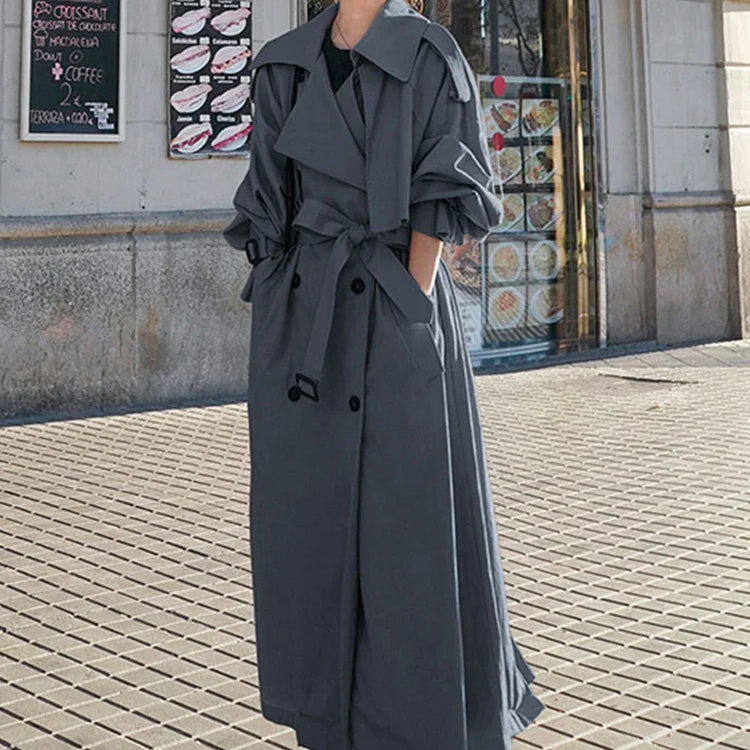 Spring Autumn Extra Long Flowy Oversized Casual Trench Coat for Women Belt Double Breasted Loose Korean Fashion 2022