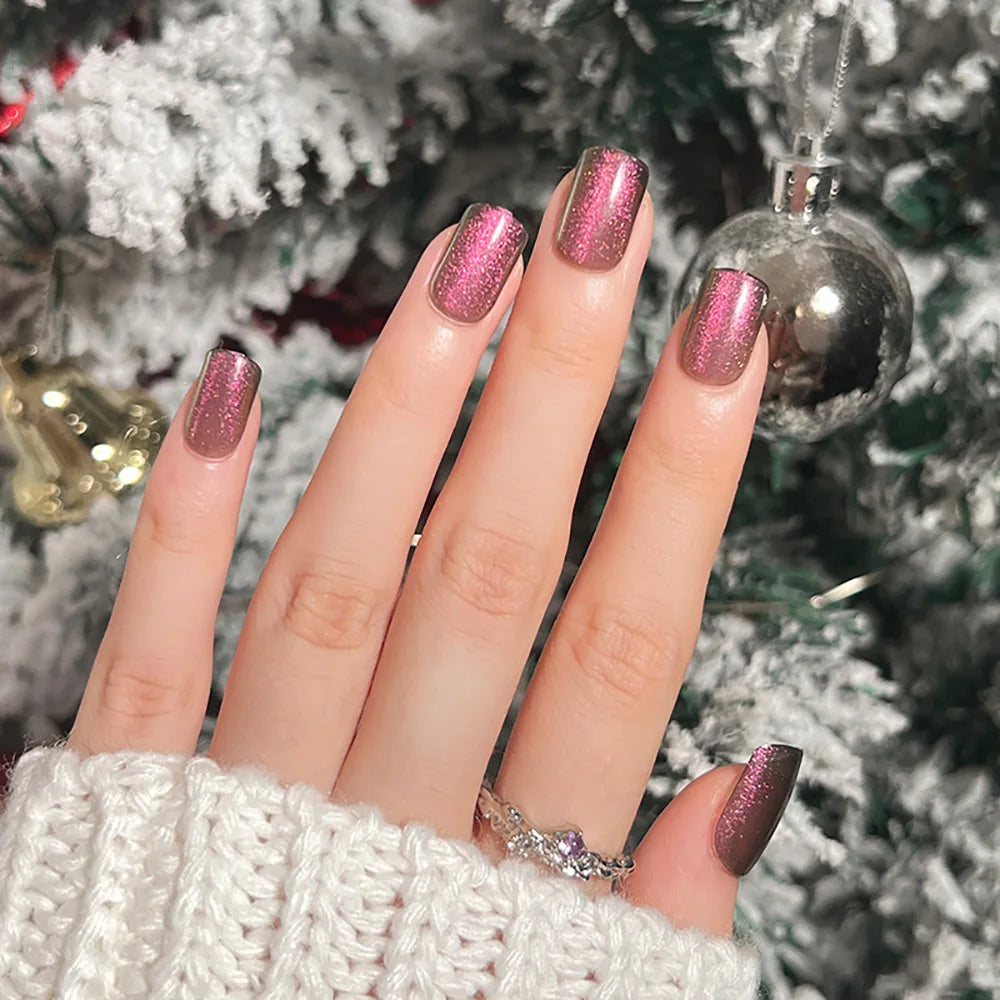 24pcs/30pcs/set fake nails for women cat eyes french nail tips purple red green brown color faux ongles press on false nail art