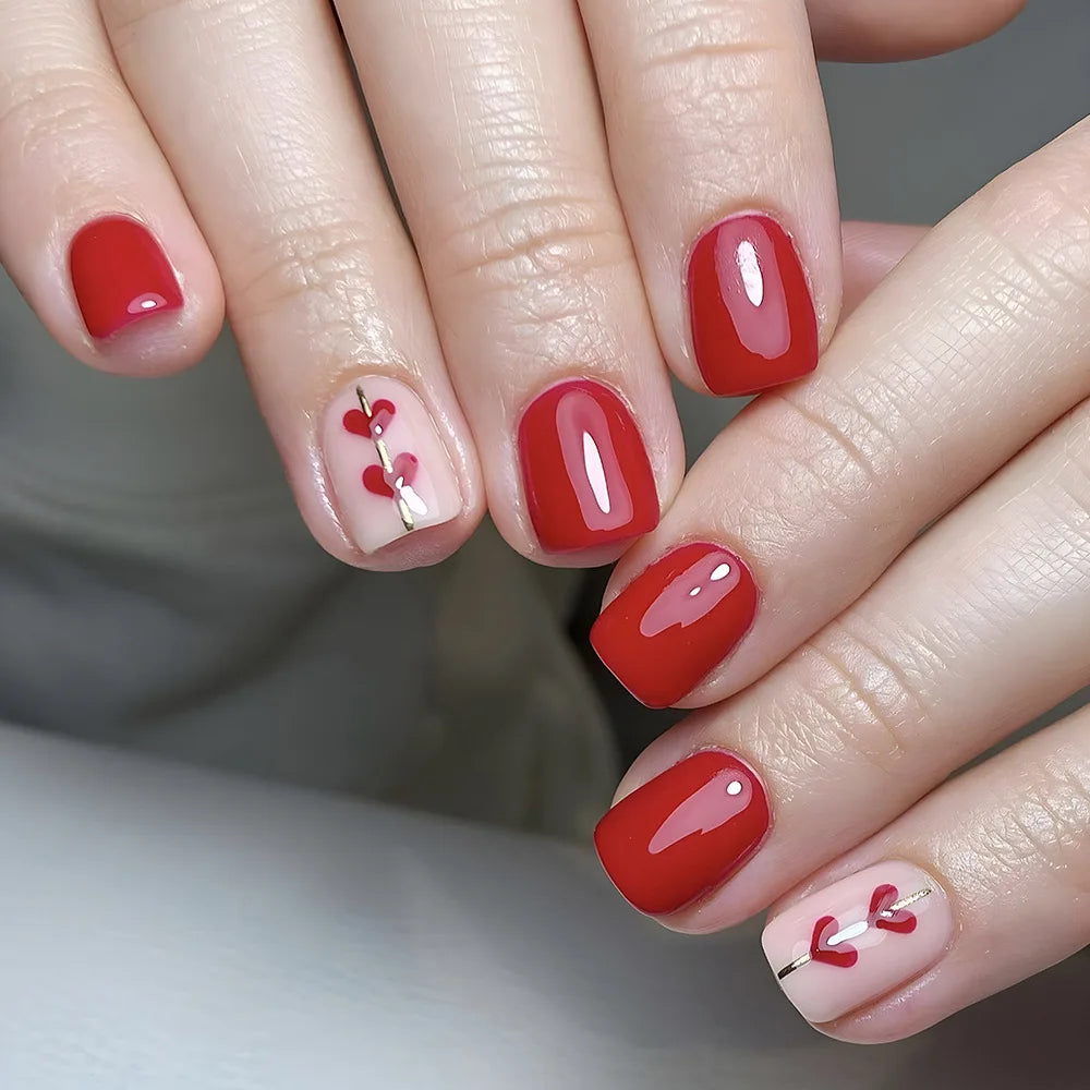 24Pcs Colorful Fake Nail Short Square Head False Nails Press on Sweet Flowers Design Wearable Nails Art Full Cover Manicure Tips