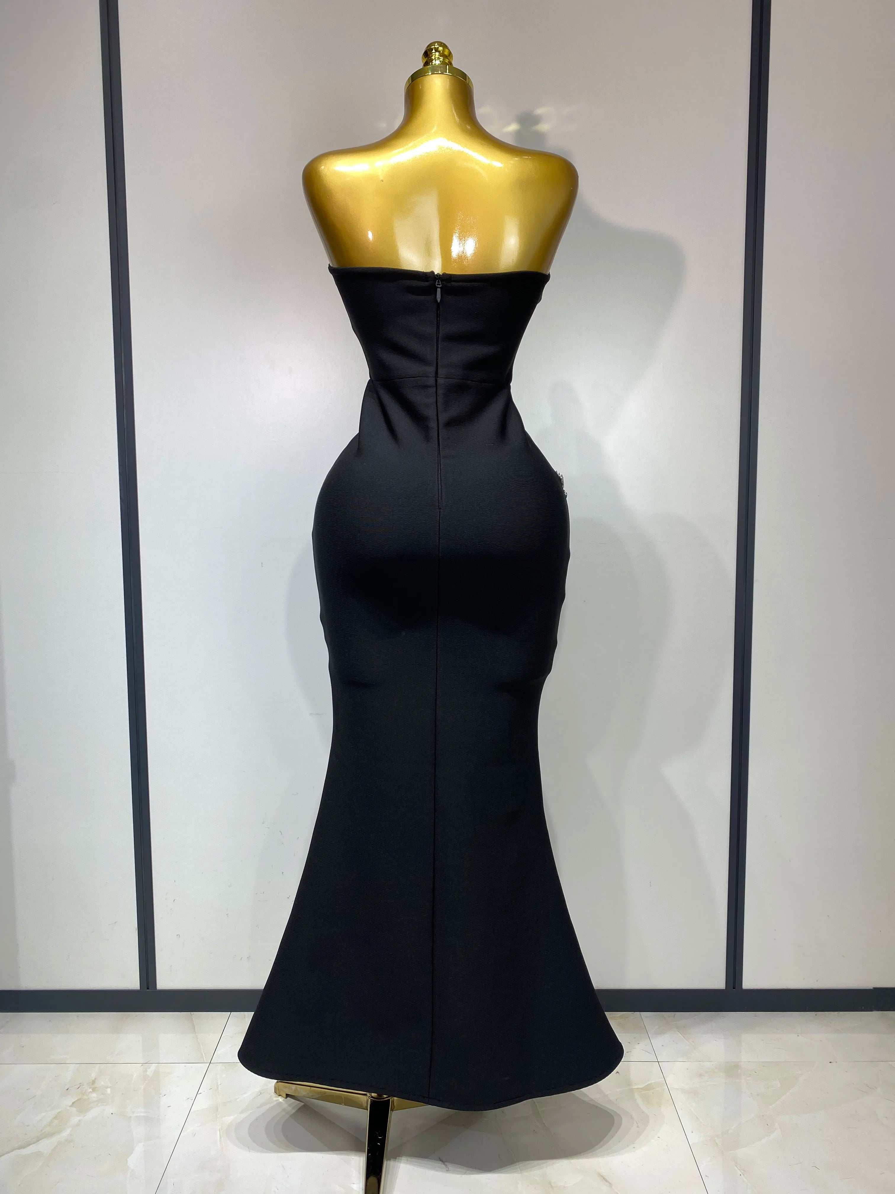 Women Sexy Strapless Bodycon Bandage Dress Rhinestone Celebrity Elegant Evening Party Gown Luxury Birthday Wedding Guest Dress