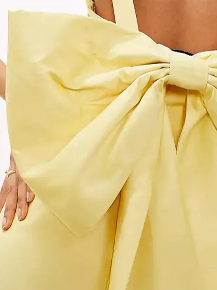 Women Bow Mini Princess Dresses Sexy Spaghetti Strap Sleeveless Backless A-line Short Dress Spring Elegant Party Clubwear