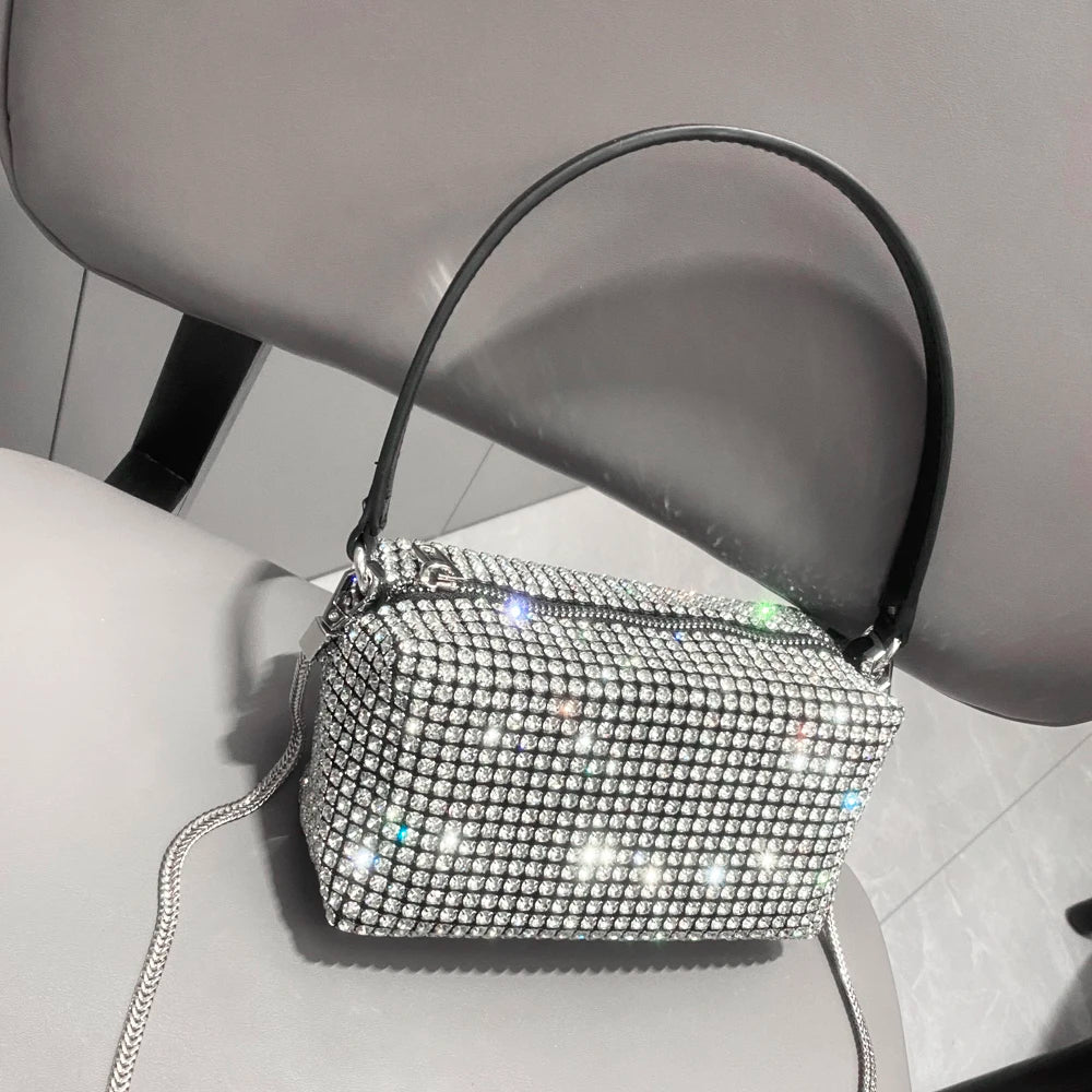 Handle Rhinestones Evening bag silver Crystal Bling Top Handle Bags for Women Purses and Handbags Luxury Designer Women's bag silver