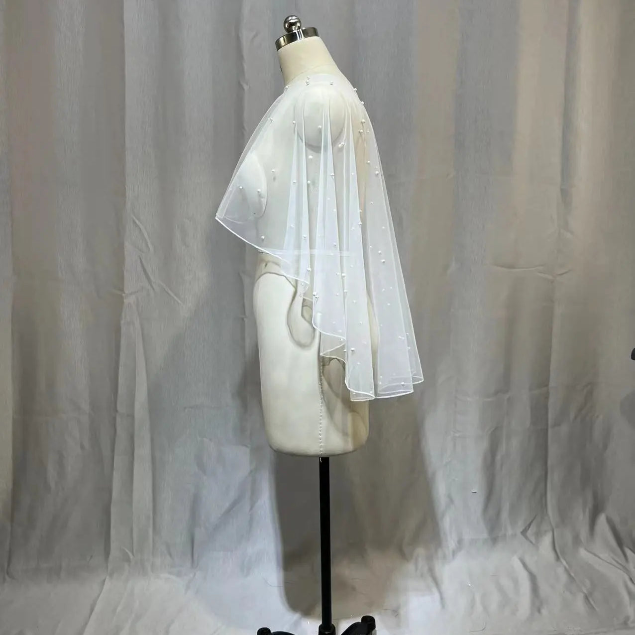 Wedding Accessories Bolero Bridal Cloak Pearls Wedding Cape short front long back Women Wrap Cape Evening Wrap Shawl