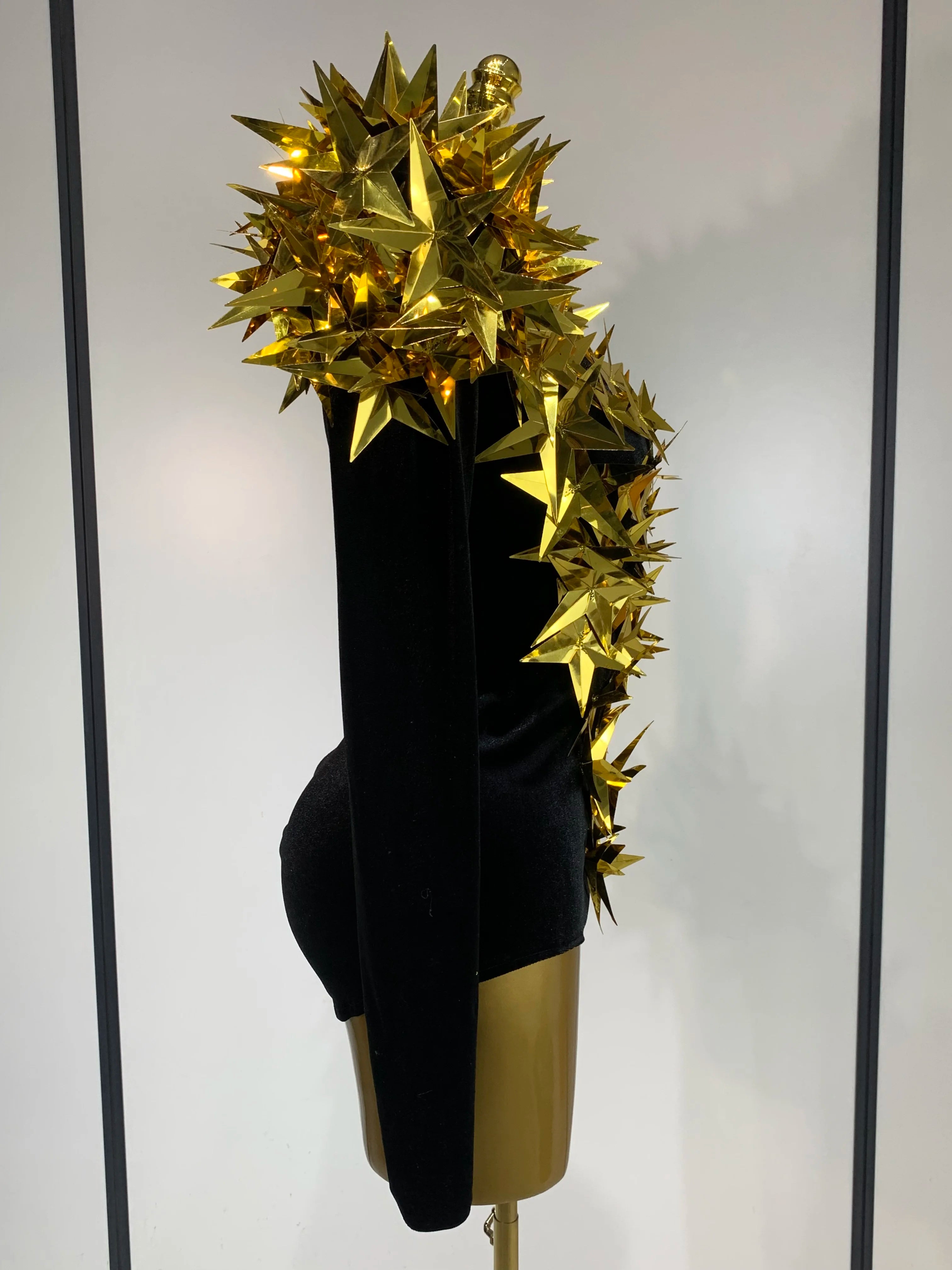 Women Sparkly Gold Rhinestone Black Velvet Long Sleeve Bodysuit Evening Party Club Gala Hosts Night Club Bar Stage Costumes