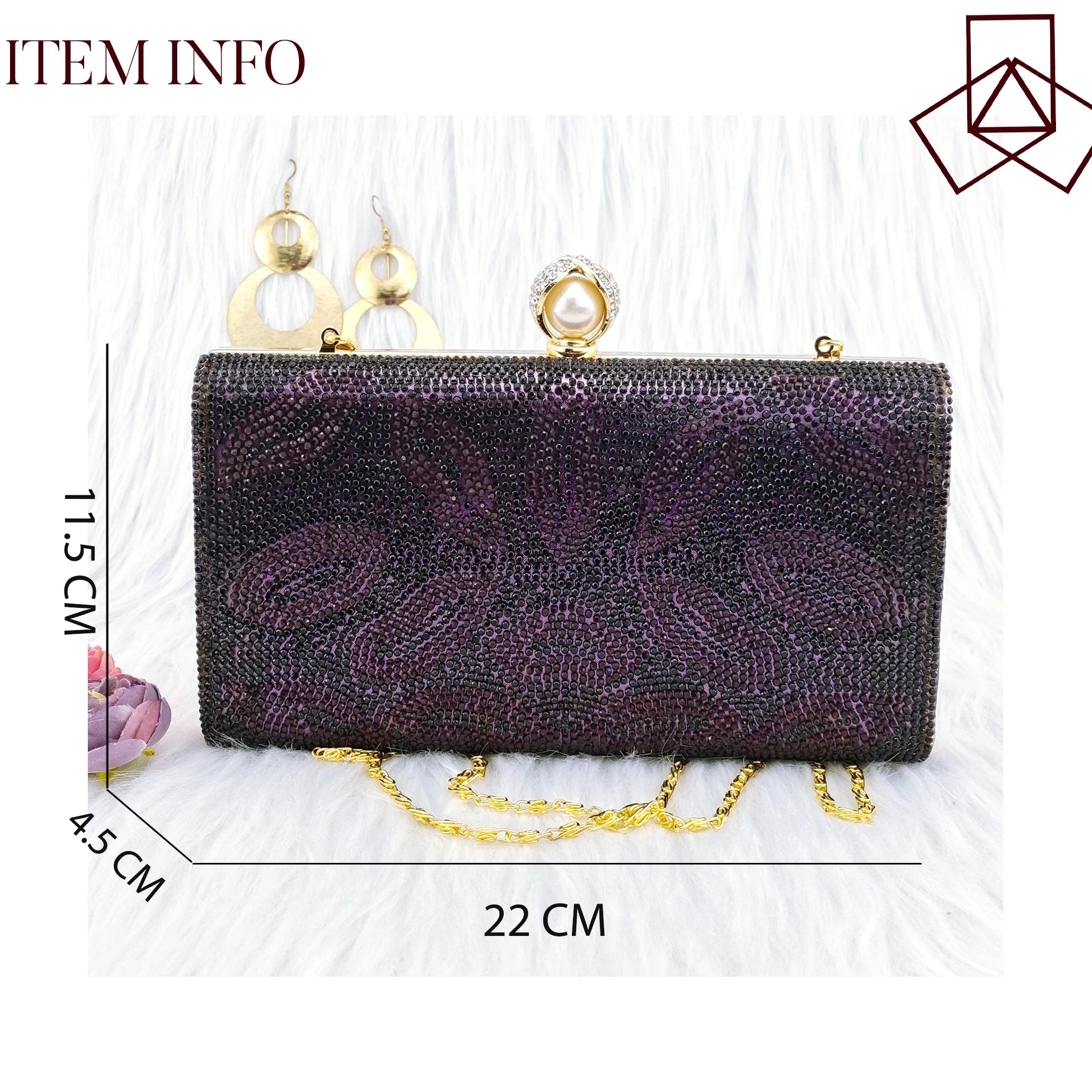 Fashion Mobile Phone Handbag Evening Party Bag Rhinestone Decoration Banquet Bag Purple (20cm<Max Length<30cm)