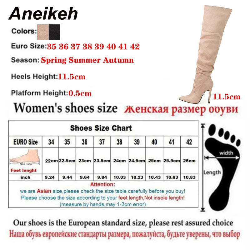 Women's Fashion Trend Pointed Toe Thin Heel Over Knee Boots Spring/Autumn Flock Splicing Side Zipper Chelsea Boots