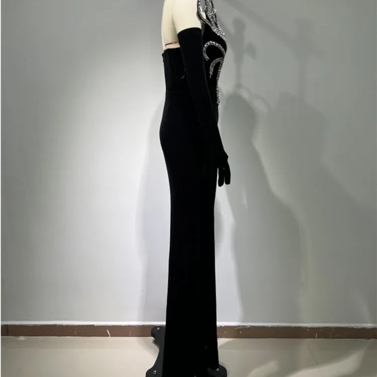 Women Long Sleeve With Gloves Off the Shoulder Floor-Length Dress Elegant Evening Party Prom Dress Vestido