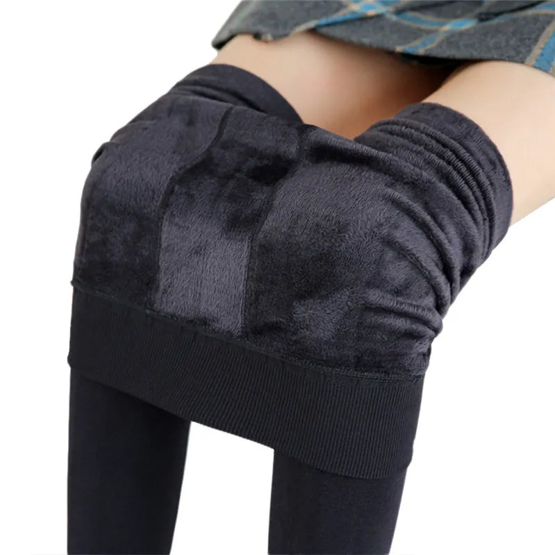 Winter Leggings For Women Warm Leggins Solid Color Velvet Leggins High Waist Leggings Stretchy Leggings GRAY