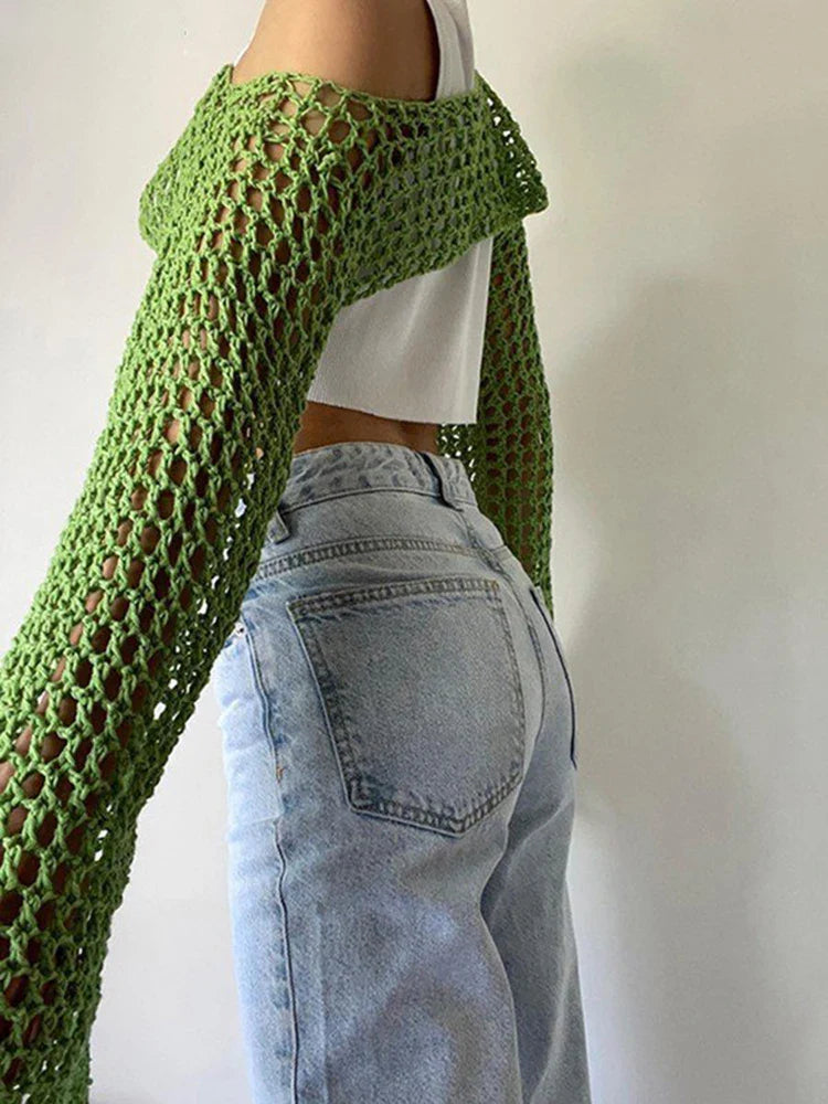 Hollow Out Crochet Bolero Knit Sweater Top Women Sweaters