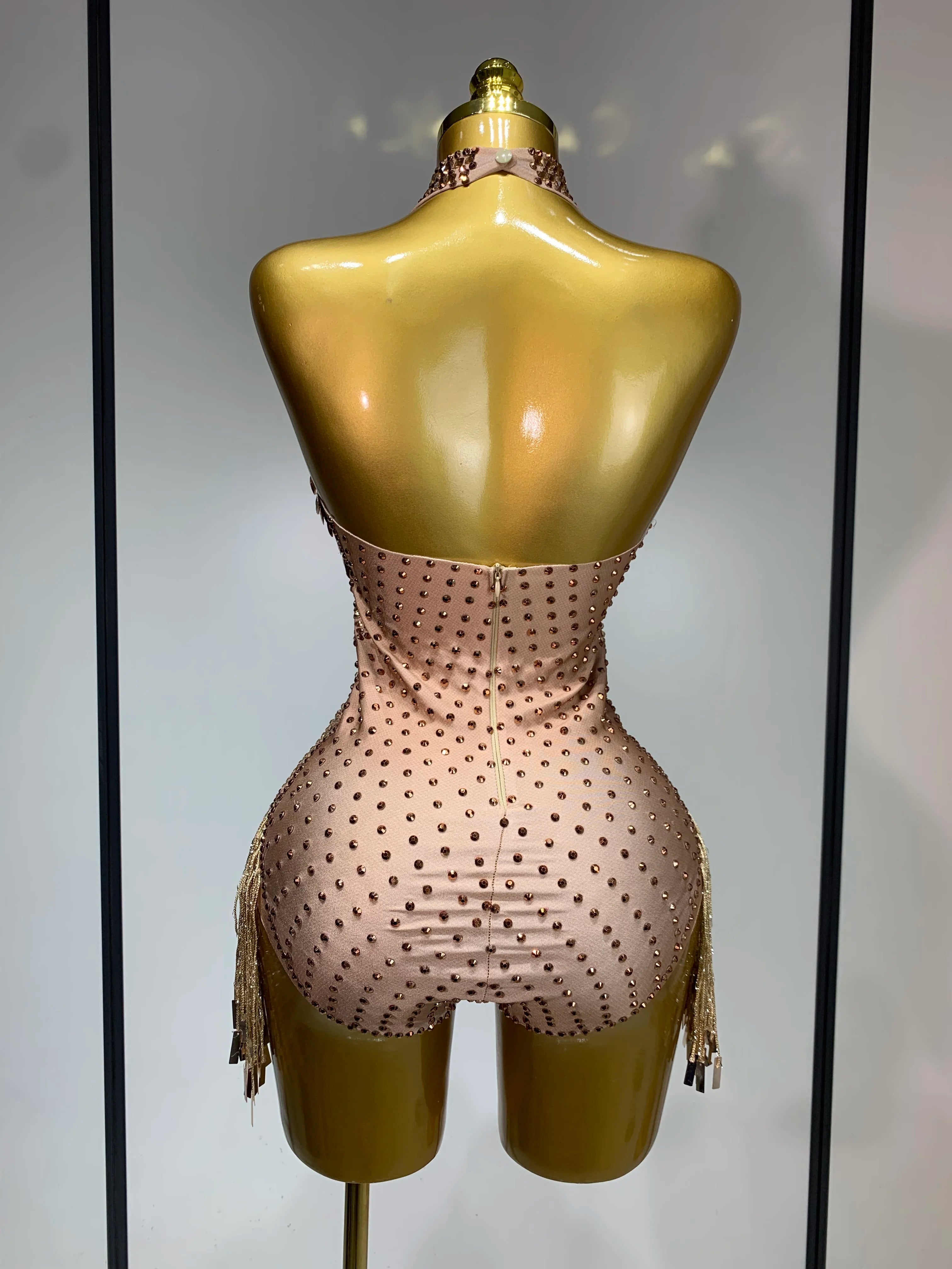 Luxury Sparkly Rhinestones Tassels Sequins Bodysuit Women Sexy Halter Backless Stage  Performance Costume Club Birthday Outfit