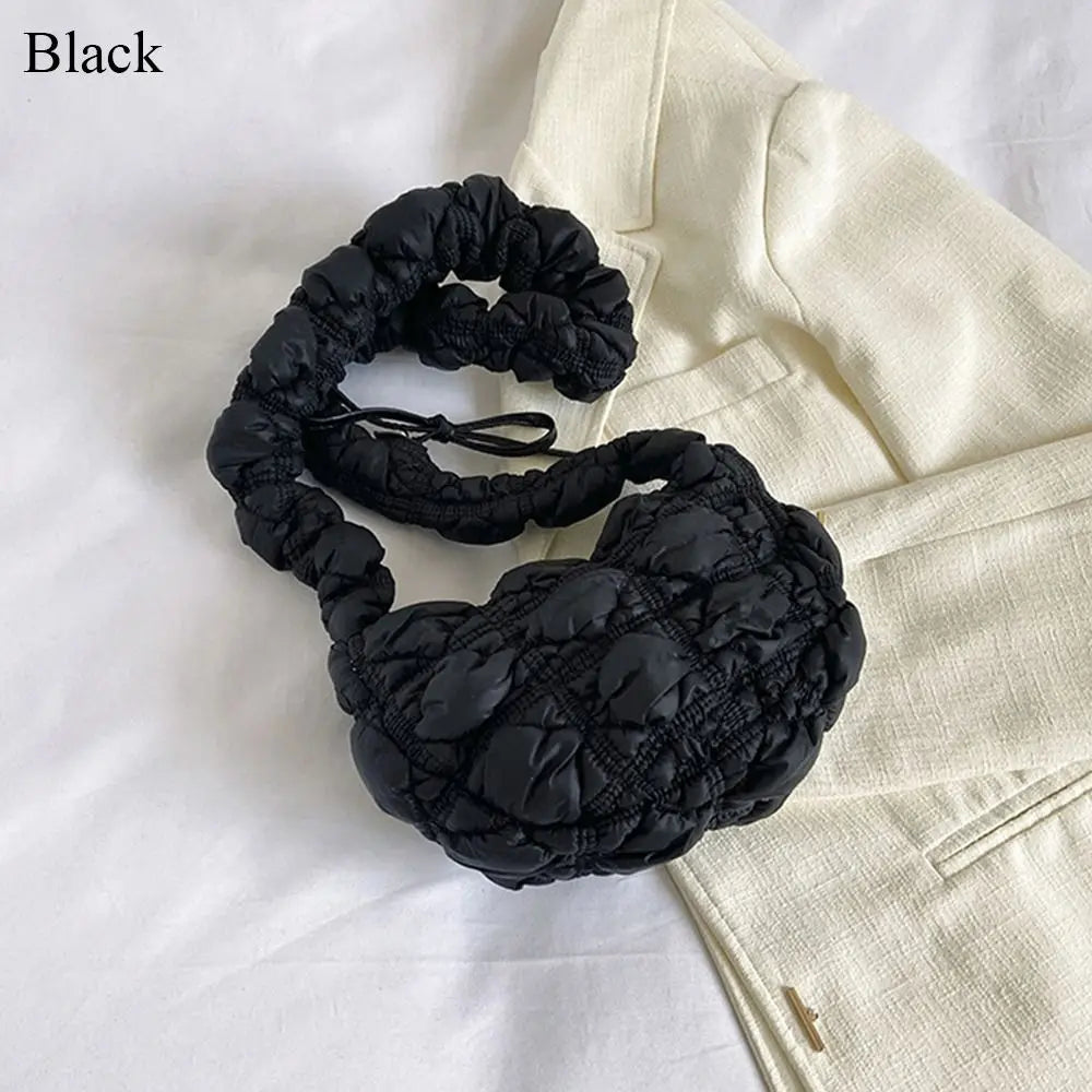 Cloud Quilted Shoulder Bag Simple Bubbles Solid Color Shopping Bag Pleated Handbag Women Girls black