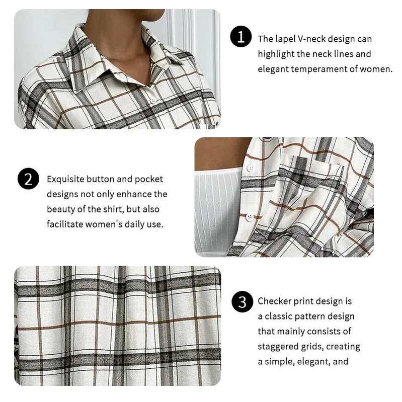 Women's Button Down Shirts Fashion Classic Plaid Print Blouse Long Sleeve With Pockets Business Casual Tops Woman Work Blouses