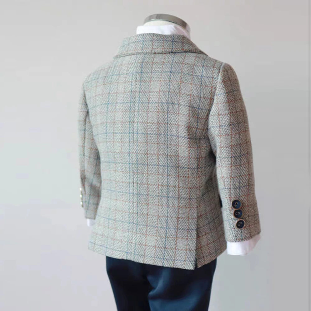 Suit for Kids Wedding autumn and winter Lattice Jacket black Pants braces Boys Blazer Casual Clothes Baby 1-8 Years Outfit