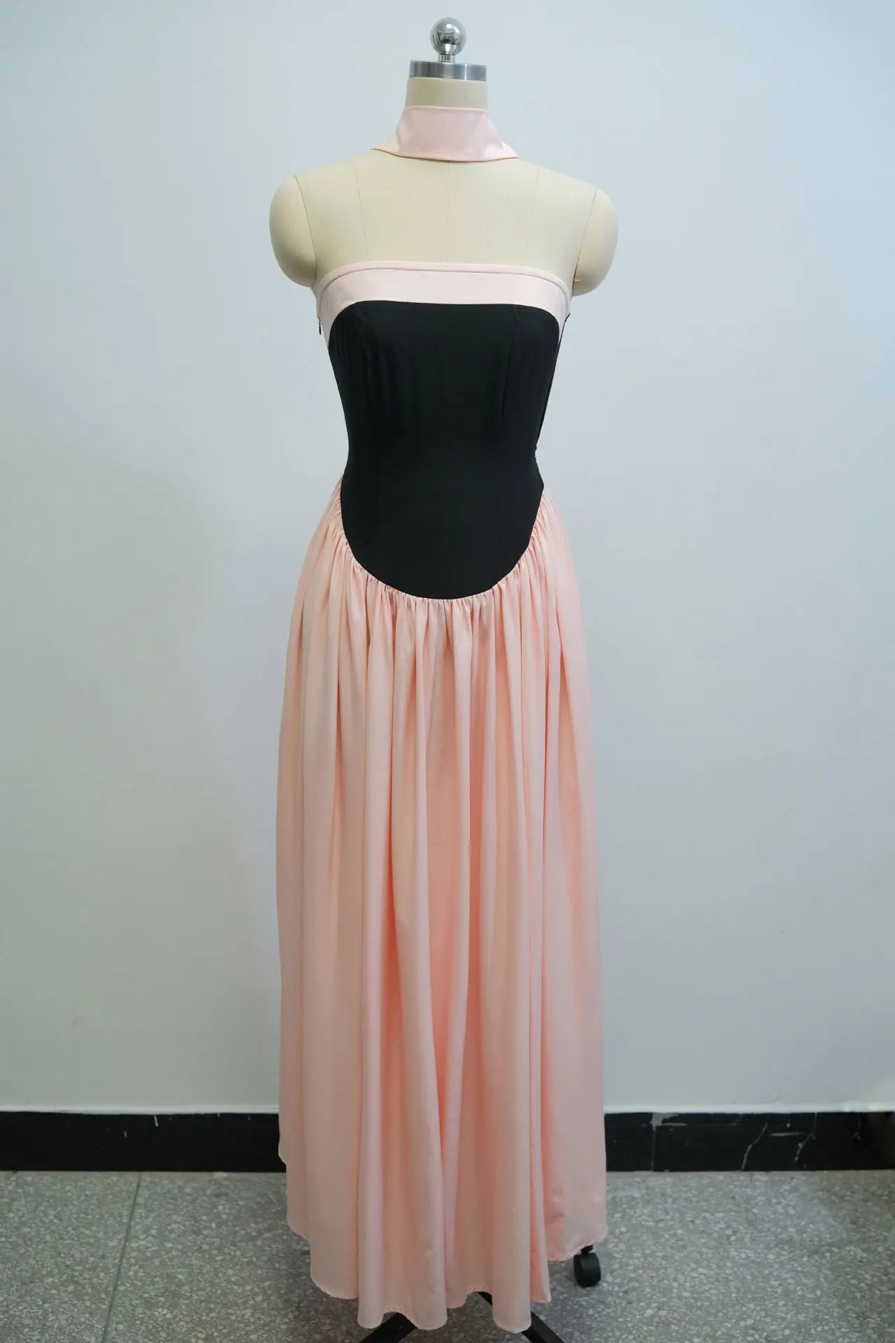 CM.YAYA Women Fashion Halter Neck Pleated Big Swing High Waist Maxi Long Dress 2025 Summer Party Night Club Vestidos Dresses