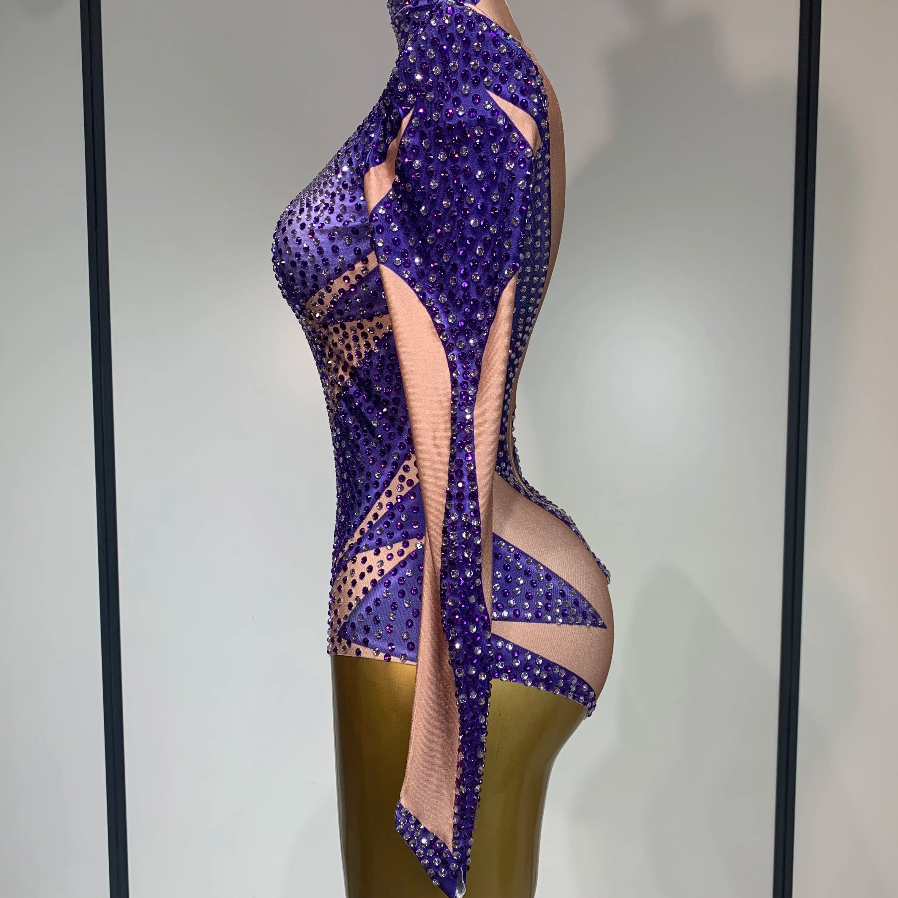 High Quality Luxury Rhinestone Elastic Long Sleeved Bodysuit 2025 Club Singer Dancer Stage Performa Costume Evening Party Outfit