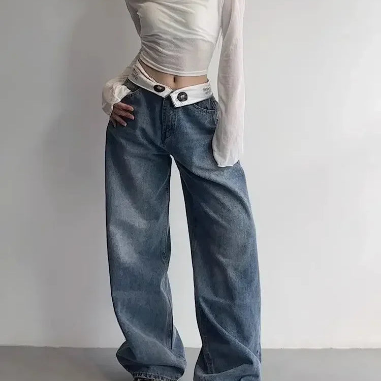 Vintage Y2k Jeans Women Baggy Kpop Gyaru Streetwear Wide Blue Denim Pants Harajuku Korean Acubi Fashion High Waist Jeans