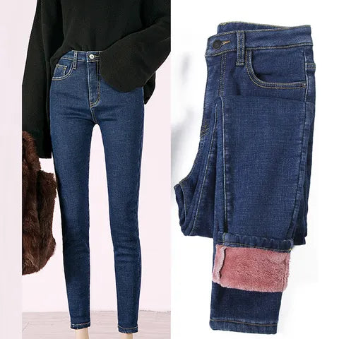Fashion Stretch High Waist Pencil Pants Female Casual Velvet Jeans Womens Jeans Thick Women Pants 4
