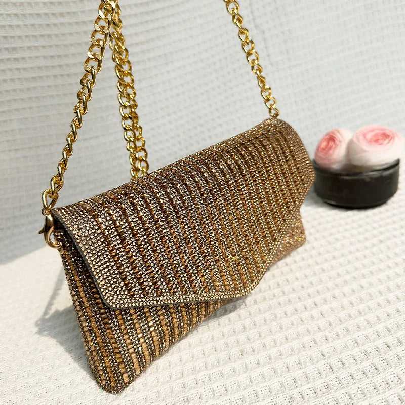 JIOMAY Rhinestone Purse Hand Bags For Women 2024 New Designer Luxury Bag Fashion Trends Chain Silver Purse Party Bags