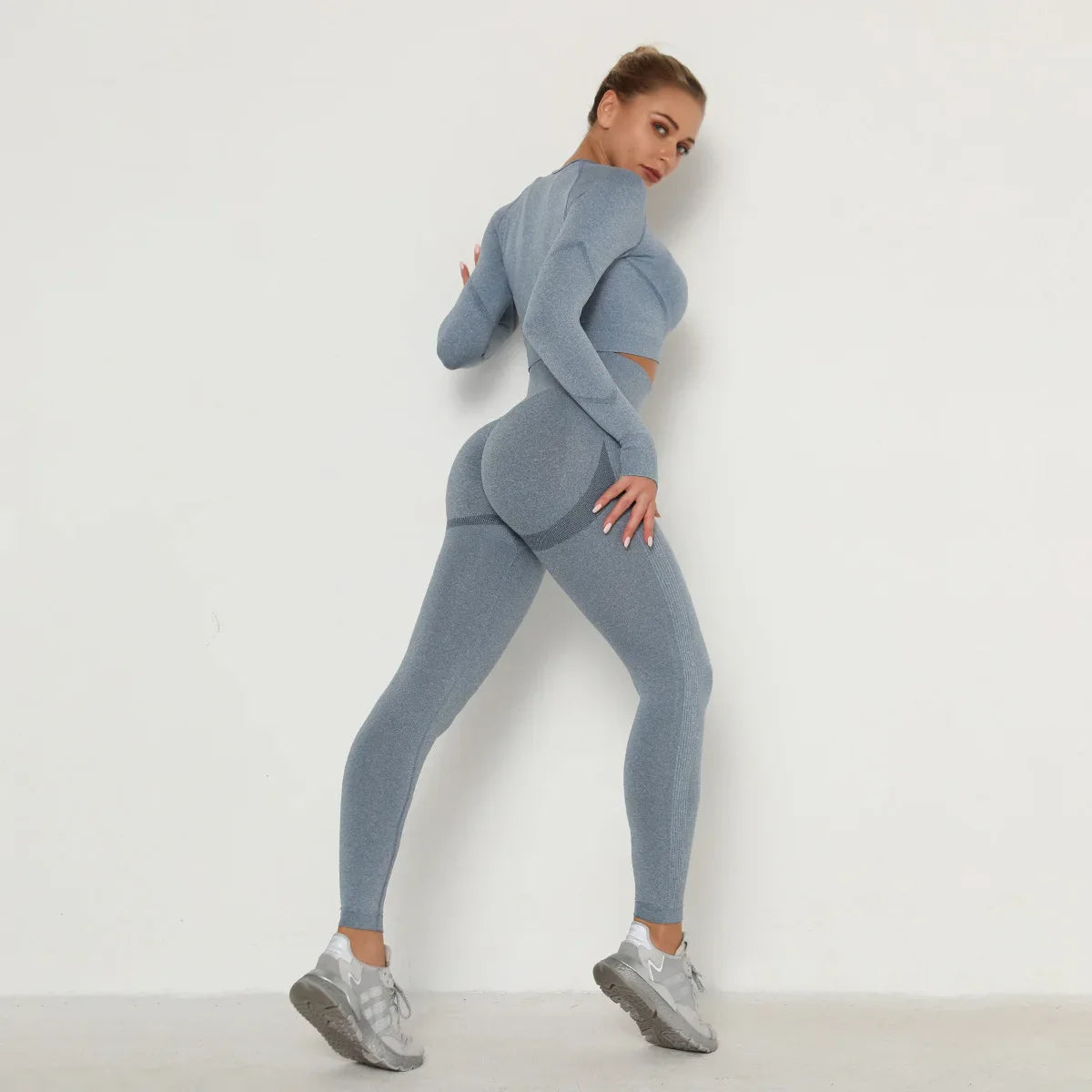 Seamless Yoga Sets Women Workout Sportswear Gym Clothing Long Sleeve Crop Top High Waist Leggings Workout Fitness Sports Suits