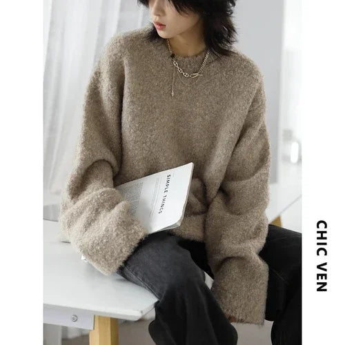Women's Sweaters Casual Neckline Hollow Loose Jumpers Knitwear Soft Warm Female Pullovers Autumn Winter 2023 Fashion Coffee