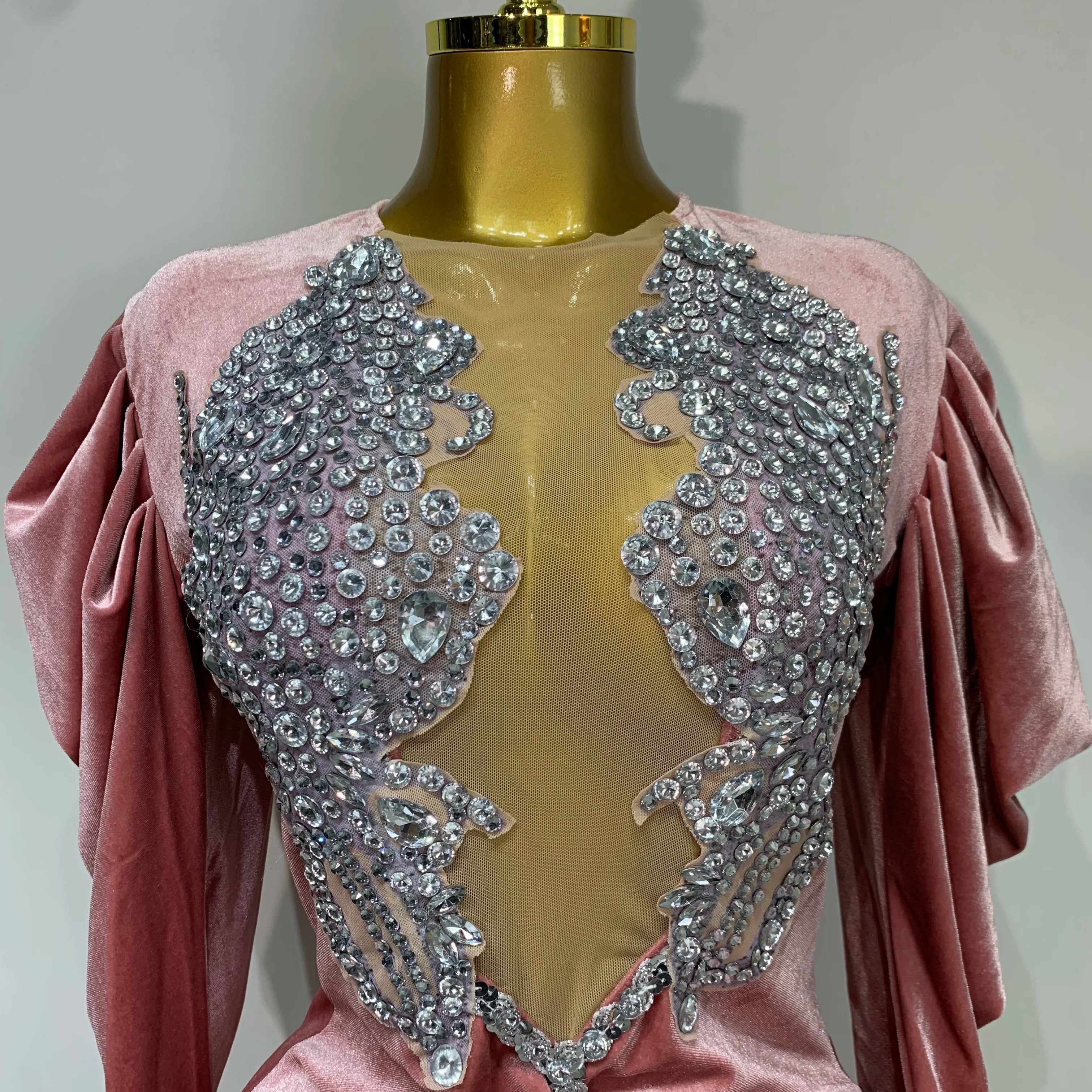 Luxury Birthday Dress Sparkly Crystals Sexy Mesh Velvet Short Dress 2025 Women Elegant Evening Party Nightclub Stage Costume