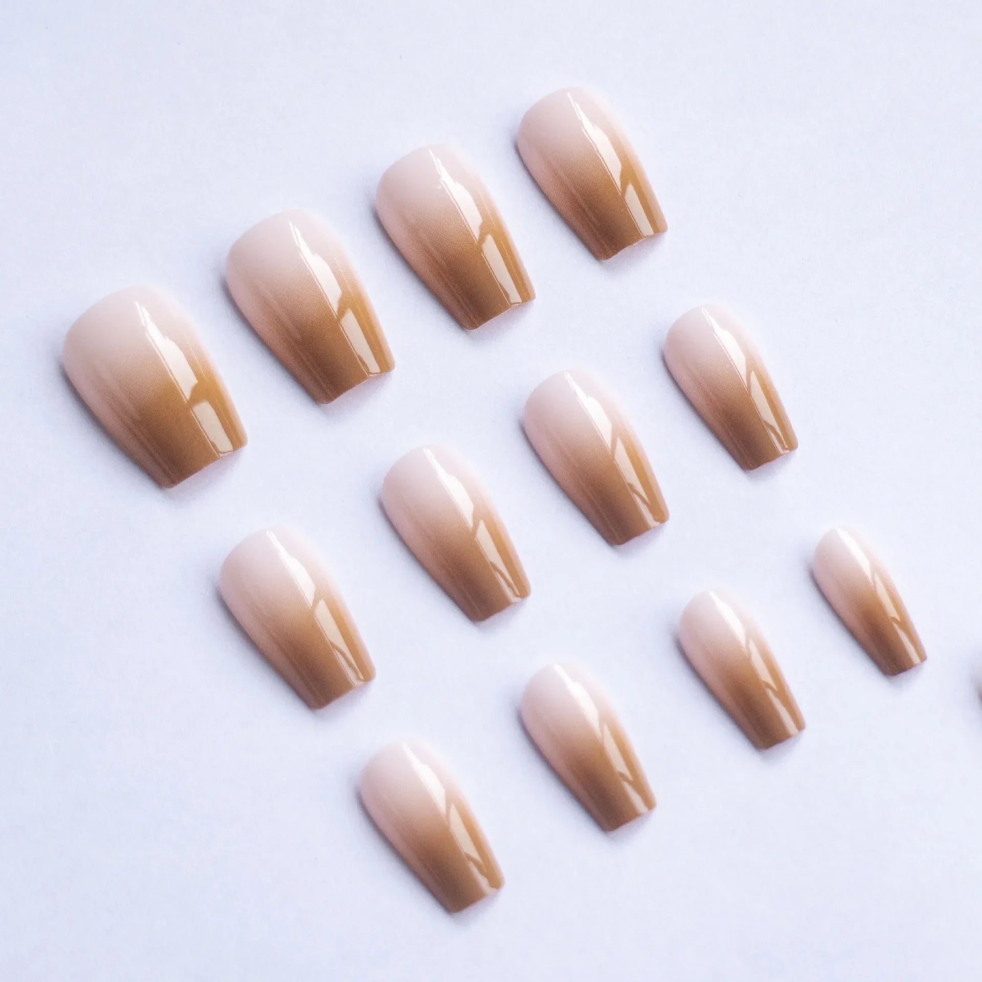 Gradient Color Press On Nails 24Pcs Medium-length Coffin Fake Nails Ballet Nude Color Charm Manicure Stick-on Nail Supplies