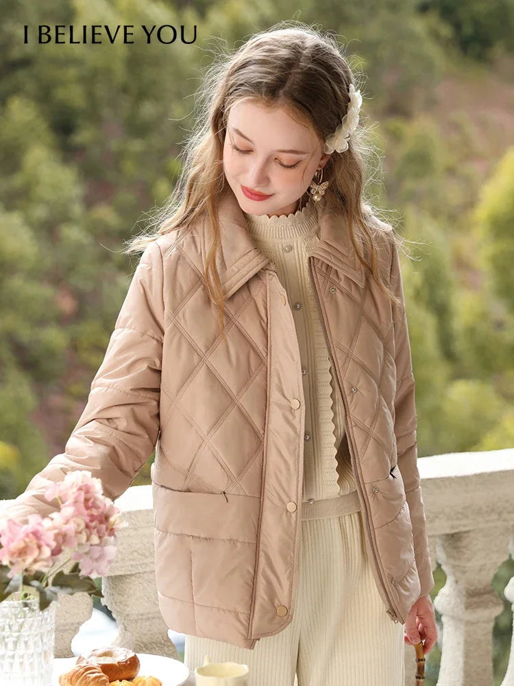 Lapel Argyle Light Women Quilted Coats Winter New Short Loose Windproof Warm Cotton-padded Jacket