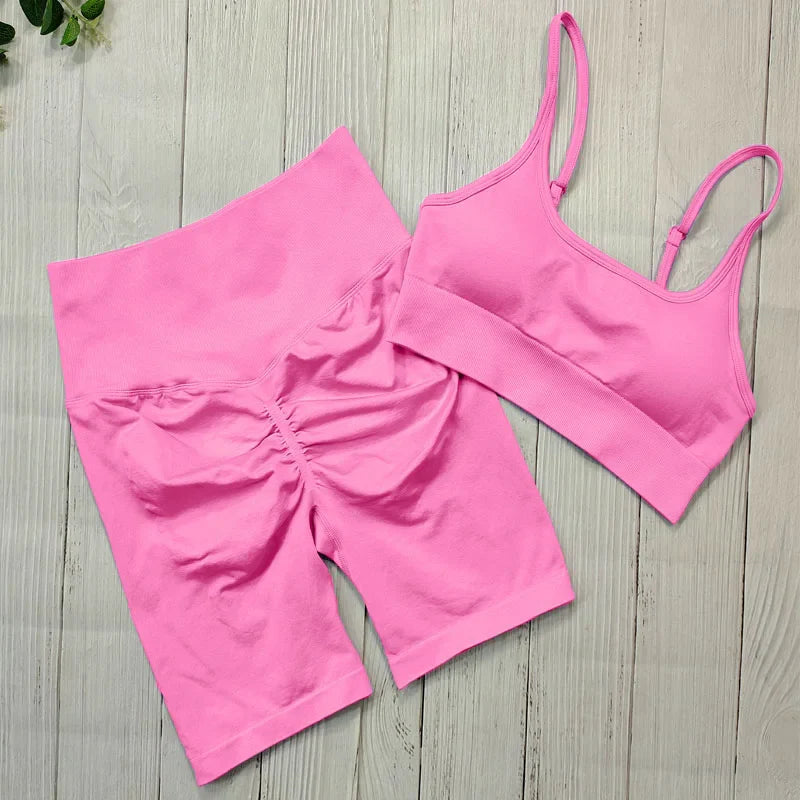 Yoga Sets Short Seamless SportsWear Women Sport Fitness Suit Sport Outfit For Woman Gym Clothing Workout Clothes Athletic Wear Pink Set