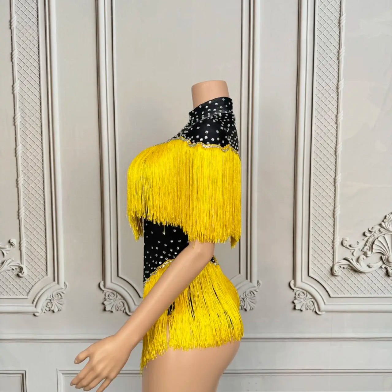 Sparkly Sequins Rhinestones Tassels Spandex Bodysuit Women Sexy Nightclub Stage Performance Dance Costume Dancer Outfit Danhuang