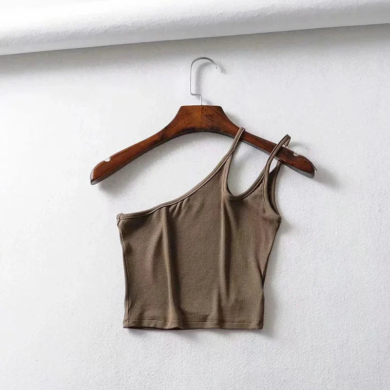 One Shoulder Ribbed Camis Women Summer Double Strap Slim Fit Tank Tops 90s Cool Girls Streetwear Strench Tees 2023 army green