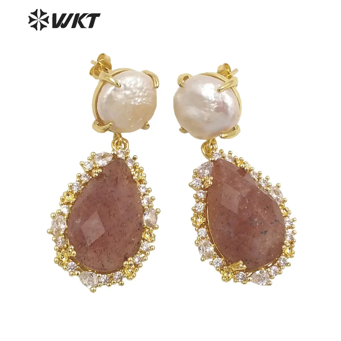 WKT-E698 WKT 2022 Elegant gift earrings new style gemstone gold-plated Earrings Retro party accessories jewelry trend new red jade
