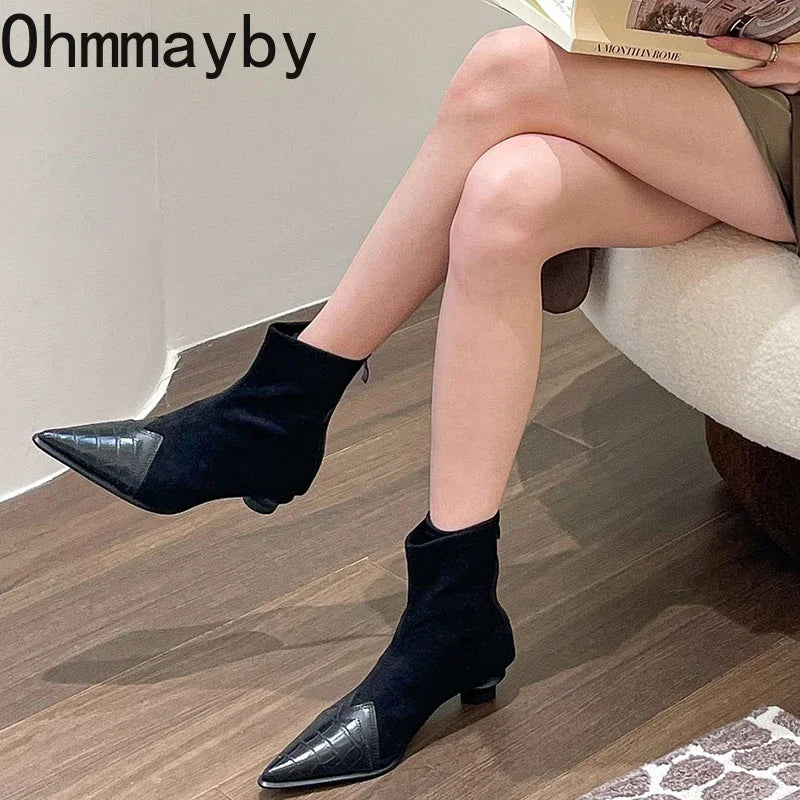 Spring Autumn Women's Ankle Boots Fashion Pointed Toe Short Botas Ladies Elegant Low Heel Shoes Winter Women's Pumps