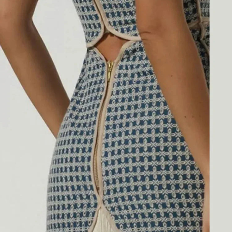 Tassels Sexy Cut Out Off Shoulder Dresses For Women Back Zipper Strapless Slim Sleeveless Patchwork Club Robe Lady Festival Robe