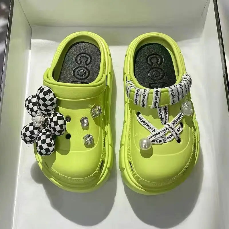 Platform Slippers Summer Women's Sandals 6cm Wedges Ladies Outdoor Clogs Thick Street Beach Slides Girls Flip Flops Garden Shoes green DIYhuabudai