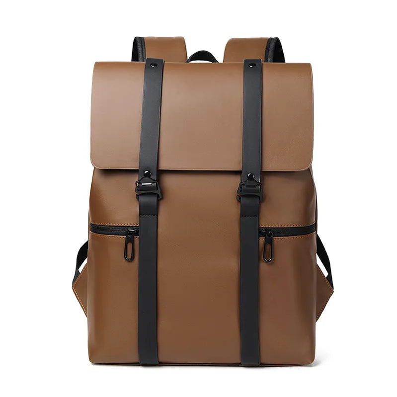 Vintage Waterproof Backpacks Men PU Leather Travel Backpack Large Capacity Students School Books Laptop Backpack Bags for Men Chocolate