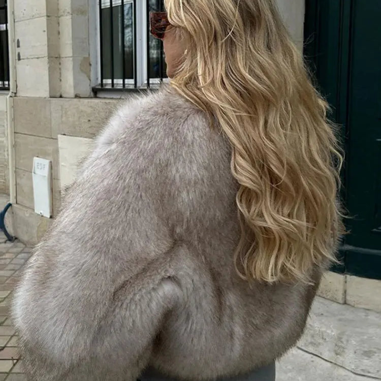 Fur Coat Women Warm Furry Long Sleeve Loose V-neek Female Outwear Autumn Winter New Fashion Street All Match Lady Overcoat