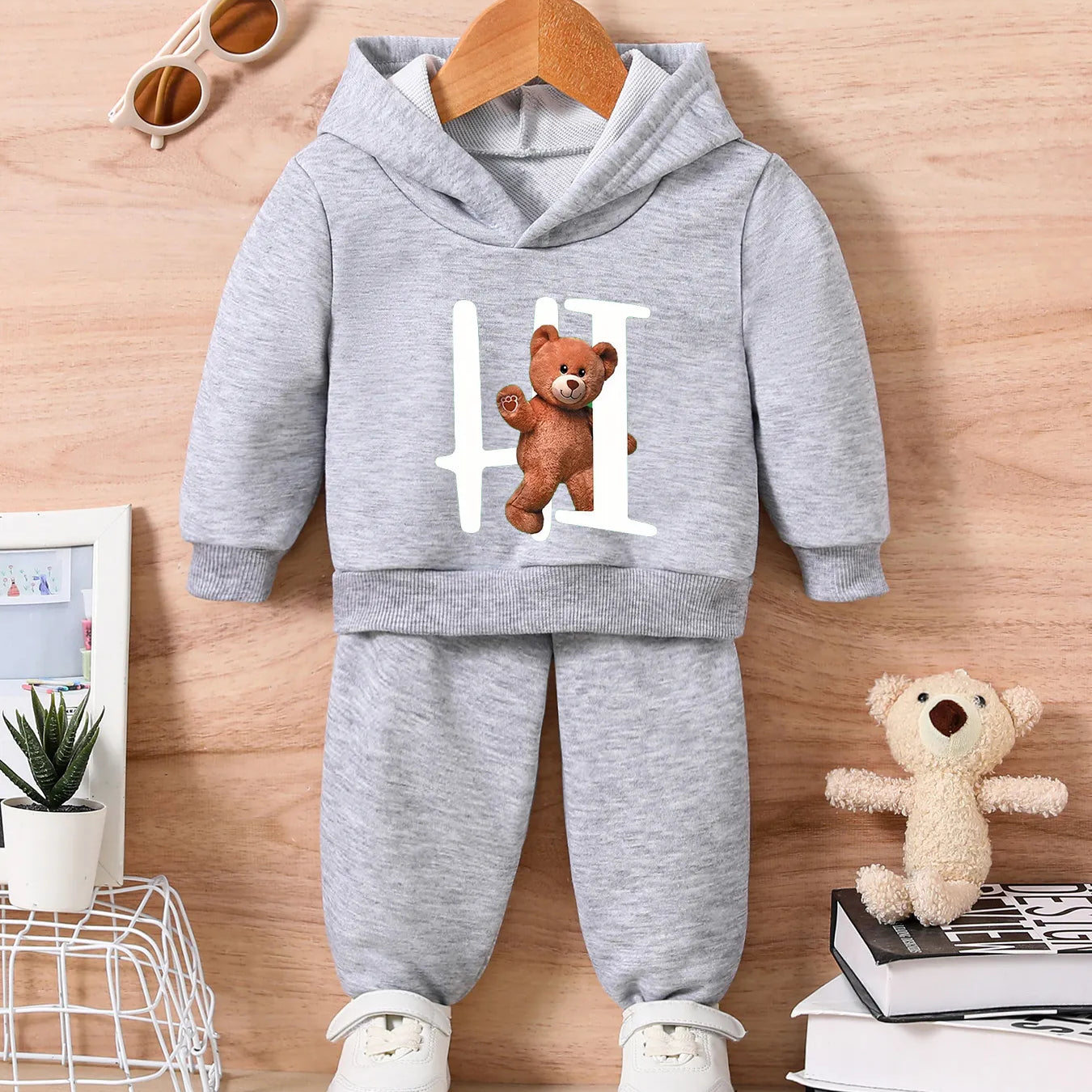 Christmas Infant Baby Boys Newborn Autumn Fashion Print happy bear Top Sleeve+For Pants Toddler Clothing Outfit 0-36M GRAY