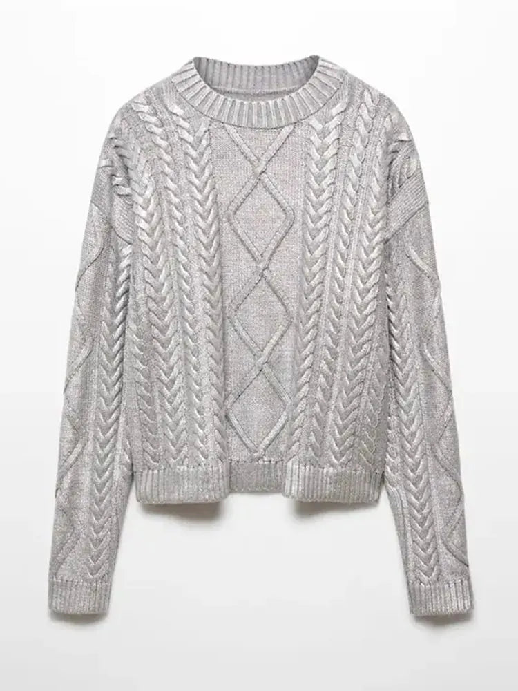 Women Chic Metallic Rib Trim Foil Hooded Sweater Casual Long Sleeve Drawstring Pullover Top Autumn Lady Elegant Sweatshirt Silver2