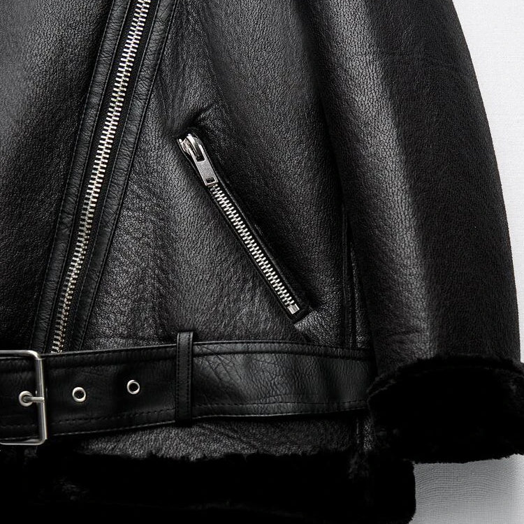 Women Fall Winter New Fur Integrated Thermal Jacket Coat Faux Leather Long-sleeved Lapel Padded Warm Chic Female Outerwear