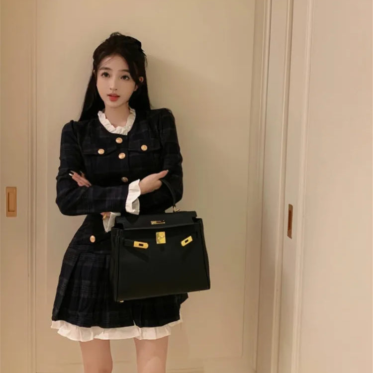 French Vintage Autumn Women Korean Fashion Elegant Party Mini Dress Female Long Sleeve Sweet One-piece Dress