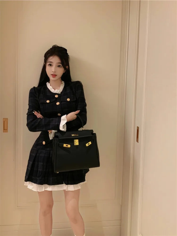 French Vintage Autumn Women Korean Fashion Elegant Party Mini Dress Female Long Sleeve Sweet One-piece Dress