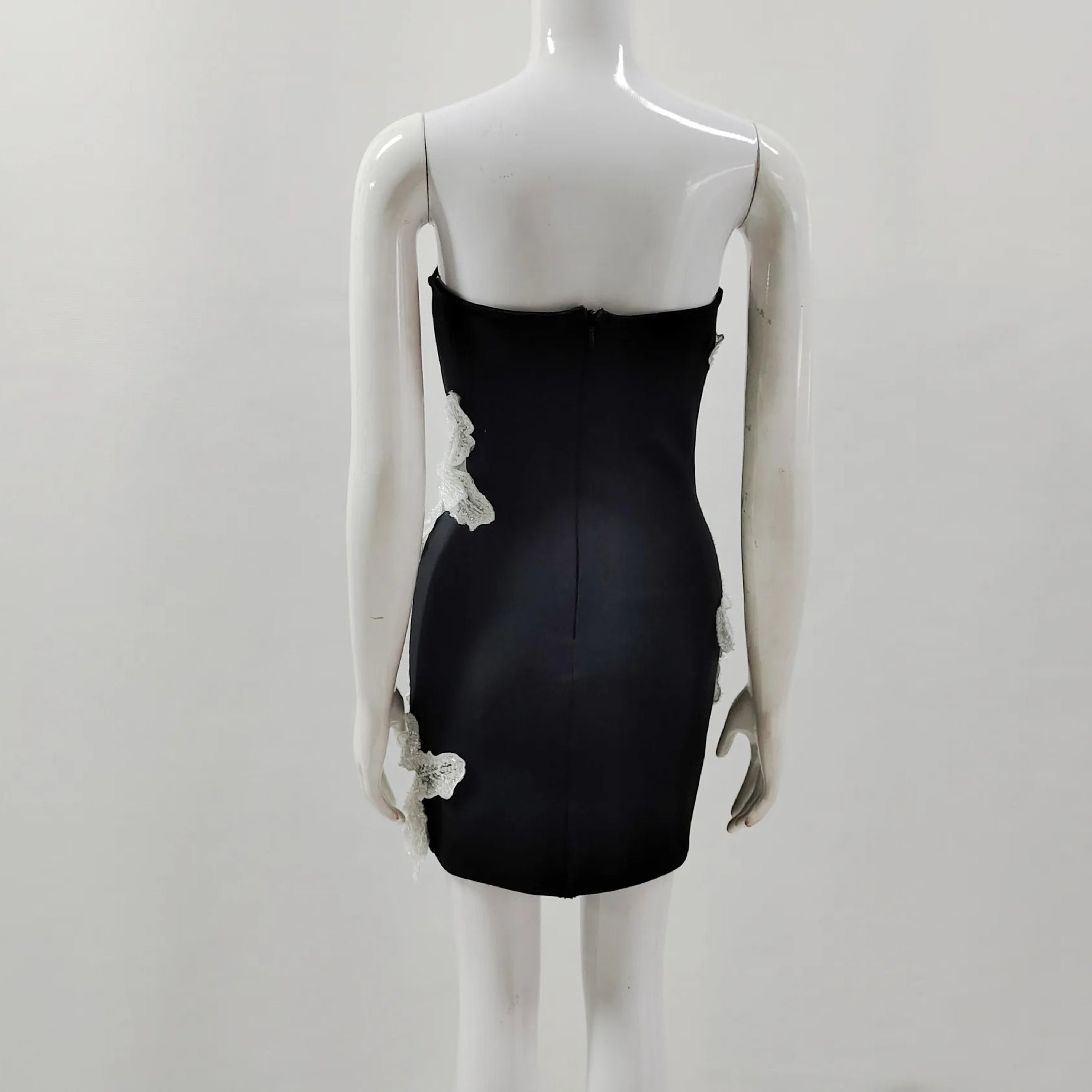 Fashion Women Sexy Strapless Beading Florals Bodycon Mini Dress Elegant Evening Party Celebrate Birthday Dress