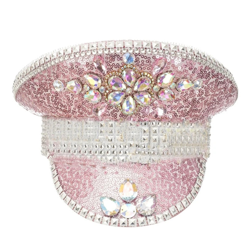 Rhinestones Bridal Hat for Wedding Glittering Fedora Sequin Hat Novelty-Party Hat Holiday Captain Hat for Bridal Shower 58 60cm 3
