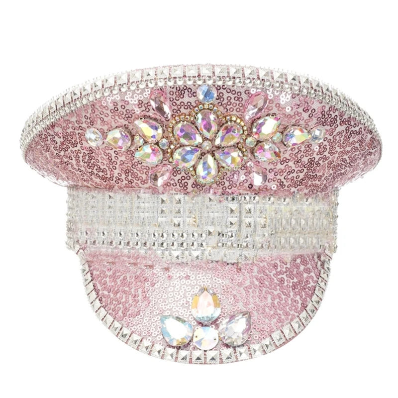 Rhinestones Bridal Hat for Wedding Glittering Fedora Sequin Hat Novelty-Party Hat Holiday Captain Hat for Bridal Shower 58 60cm 3