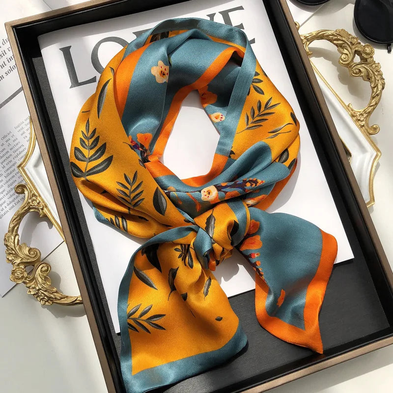 100% Natural Silk Scarf Women Printed Real Silk Long Ribbon Decoration Neckerchief Ladies Bandana Hair Scarf Femme Headscarf