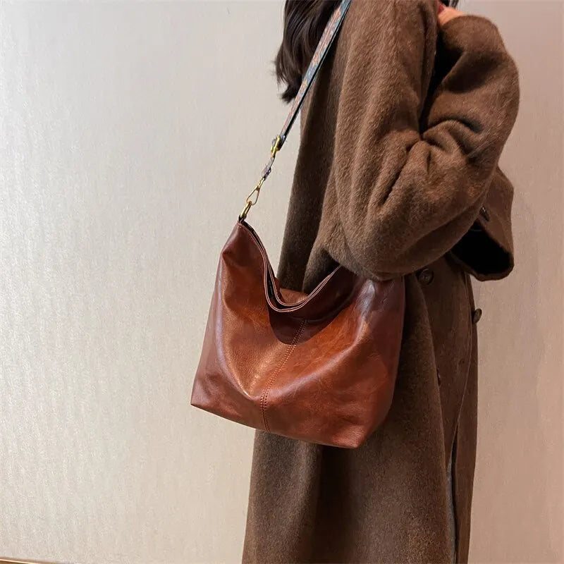 2PCS/Set Vintage Crossbody Bag with Purse Wide Bag Strap Hobo Bag Women Large Capacity Shoulder Bag for Work School Handbag