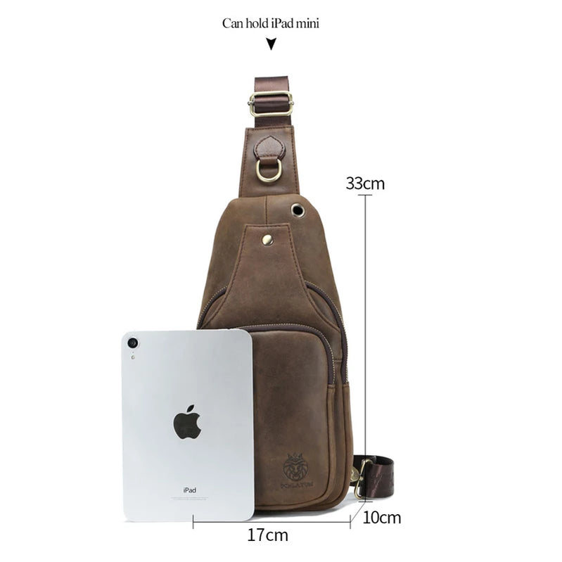 Chest Bag Leather Casual Triangle Crossbody Design Travel Shoulder Backpack Men Leather Multifunctional Bag